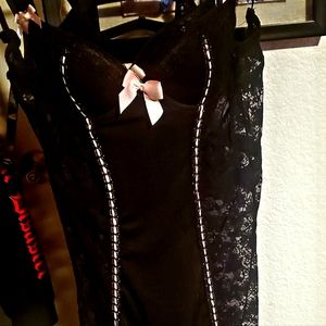 Black spandex and lace. Tight pencil style dress